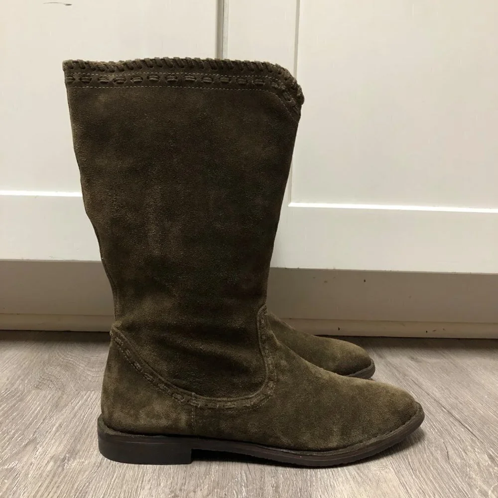 Trask Women's Size 7.5 Olive Green Suede Leather Boots Mid Calf Army Green
